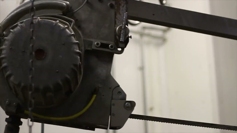 Carcass Saw Mid Shot - Tideford Slaughterhouse, Cornwall