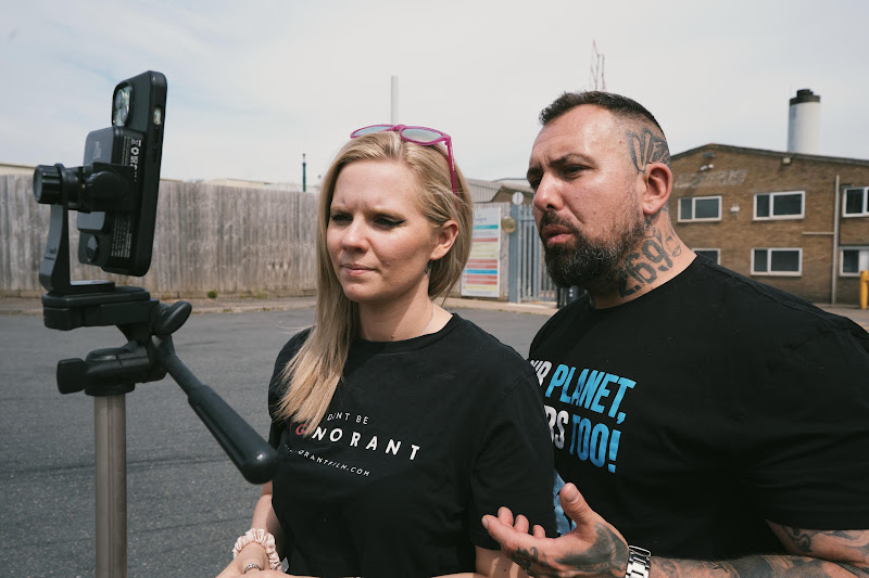 Activists (Mel & Steve) livestreaming at Avara Chicken Slaughterhouse Brackley, UK