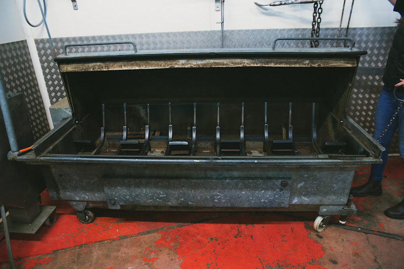 Pig scalding and dehairing machine at Tideford Slaughterhouse, Cornwall